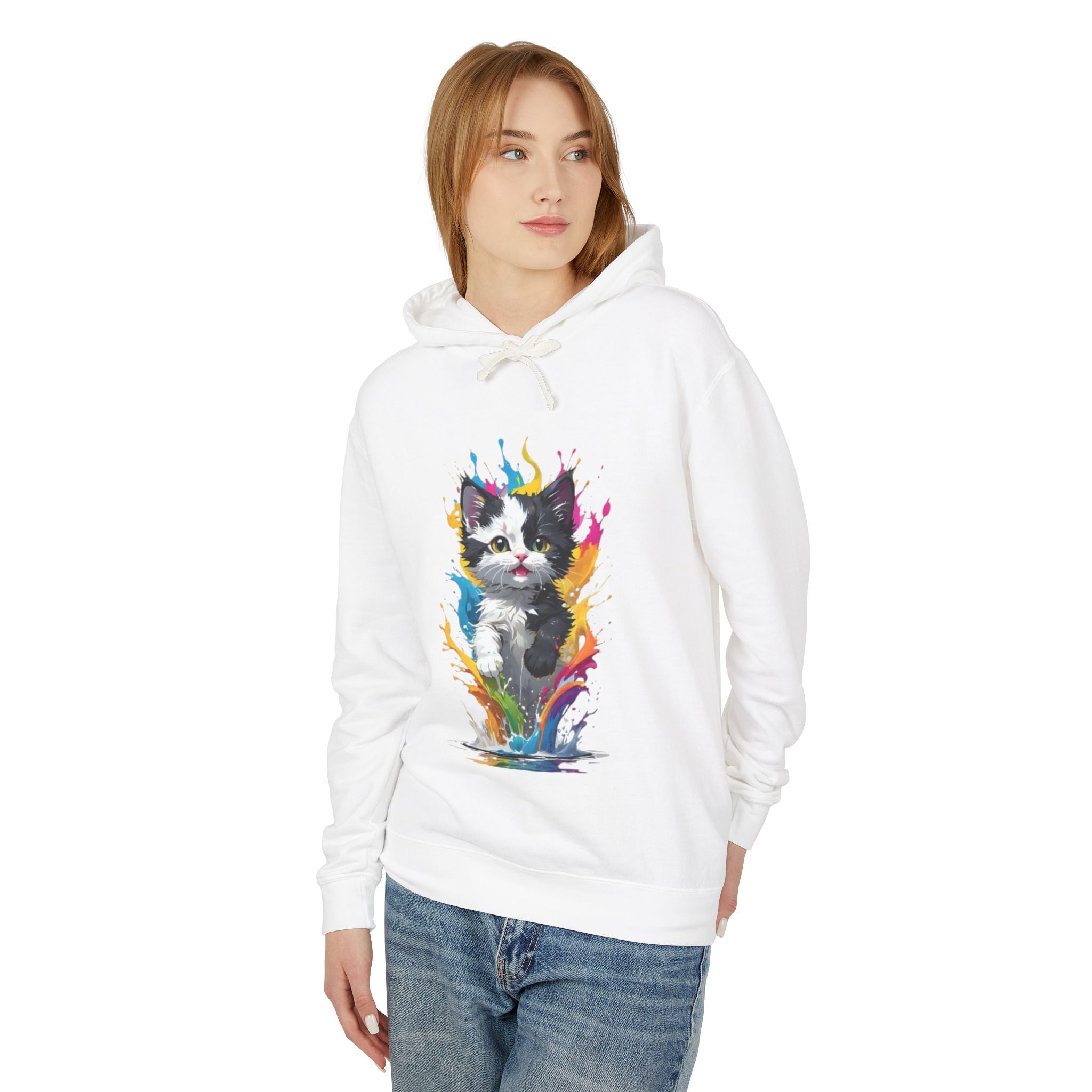 Color Splash Kitten Hoodie | Watercolor Cat Art, Paint Splash Pullover