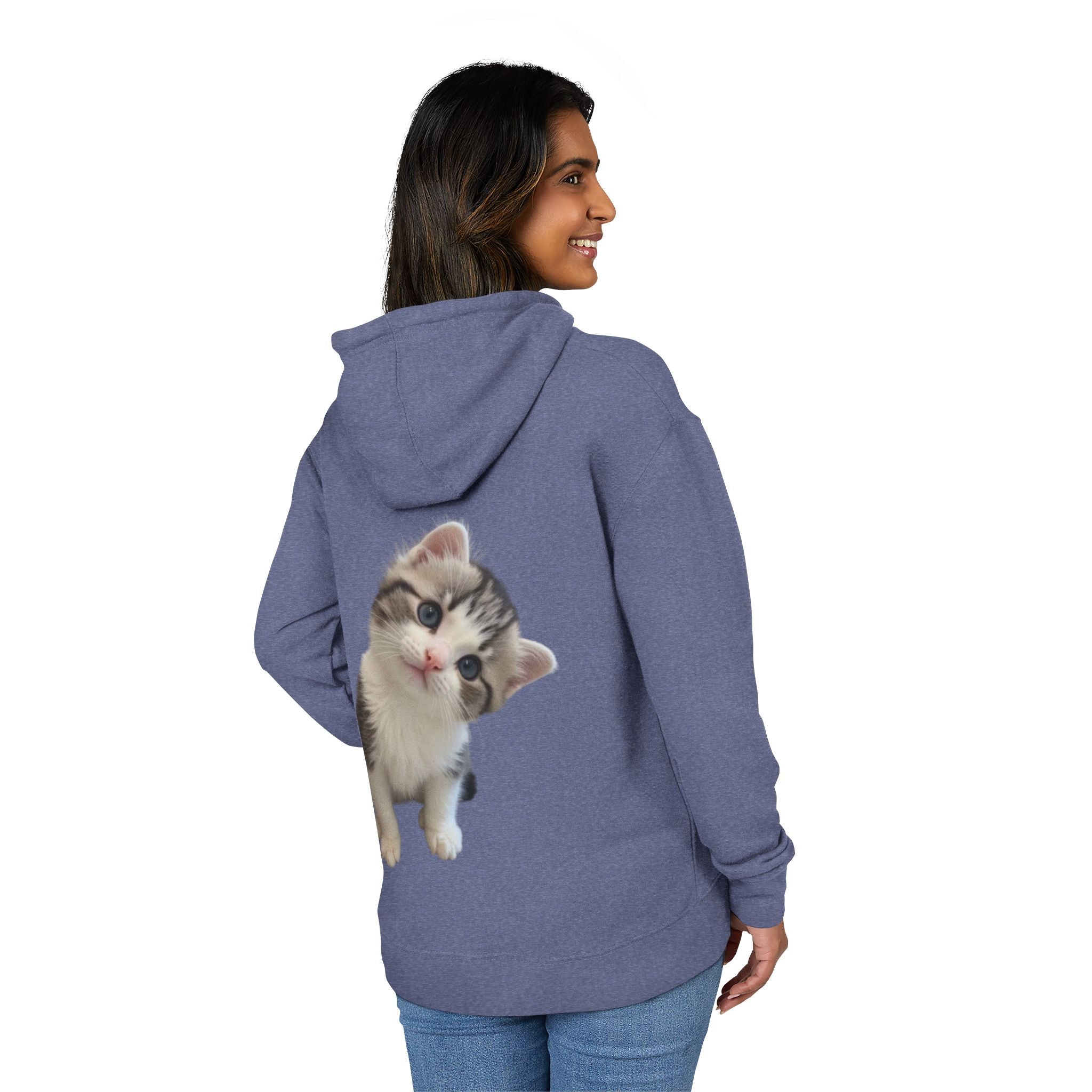 Cute Kitten Hoodie | Curious Tabby Cat Graphic on Back