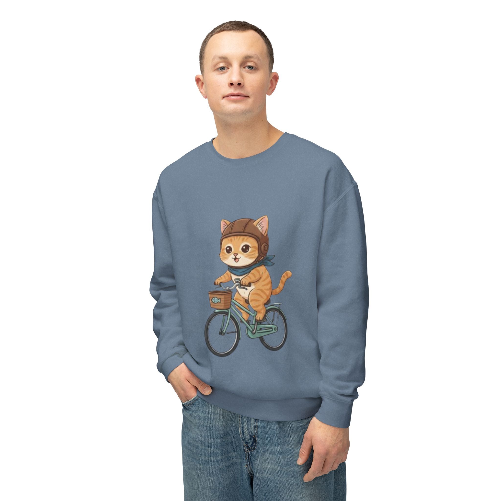 Cat on Bicycle Sweatshirt | Cute Kitten Cycling Illustration