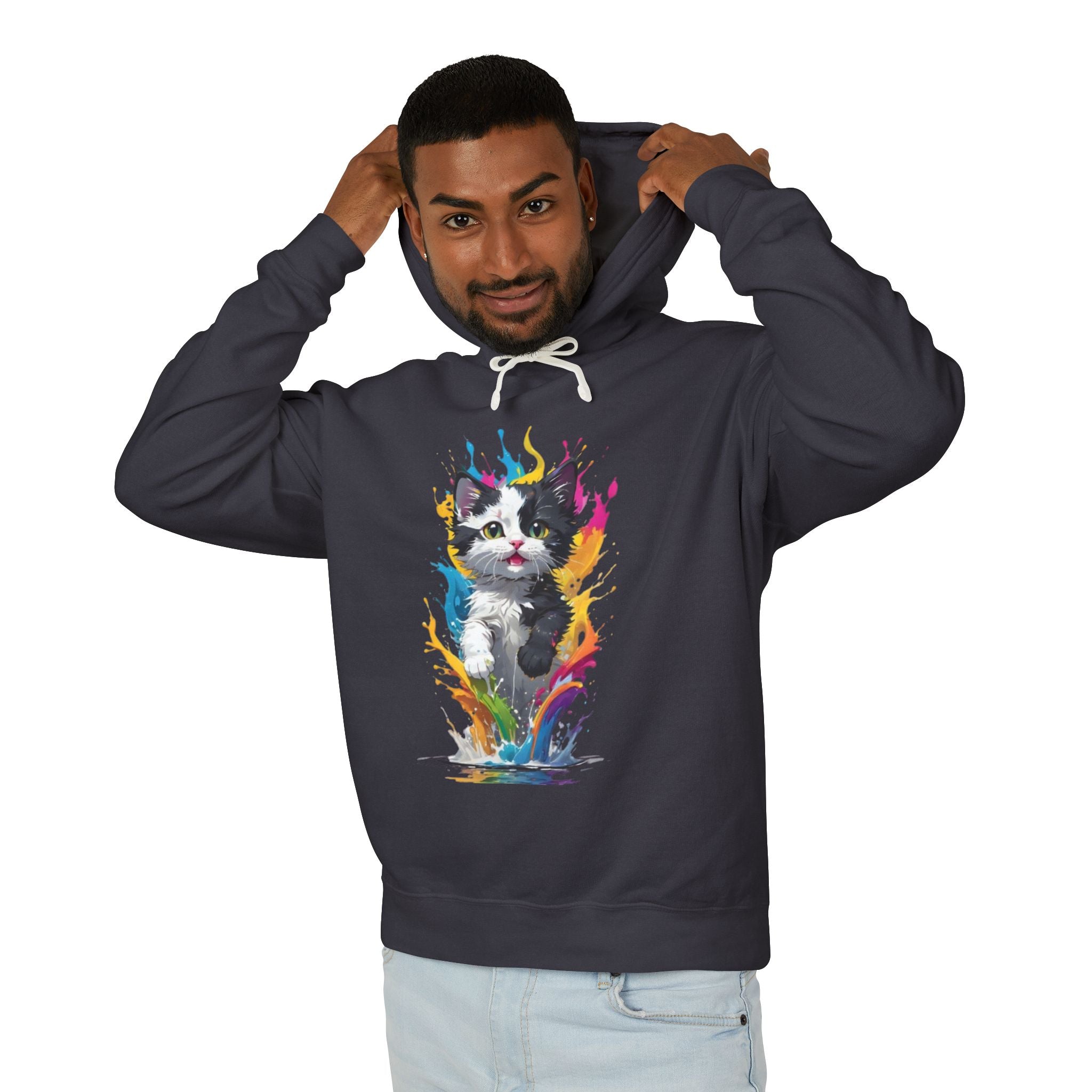 Color Splash Kitten Hoodie | Watercolor Cat Art, Paint Splash Pullover