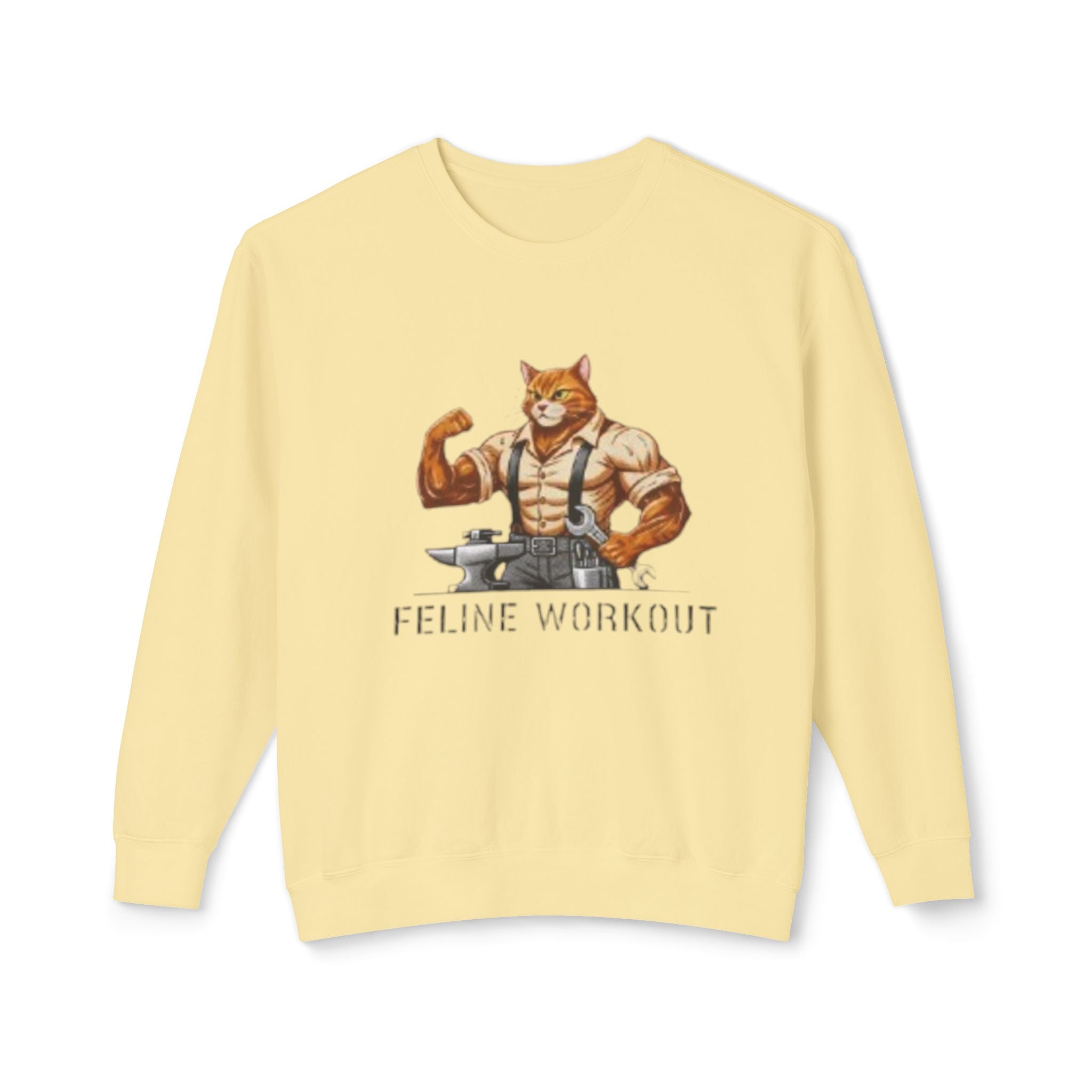 Muscular Cat Illustration Feline Workout Sweatshirt | Gym Cat Graphic
