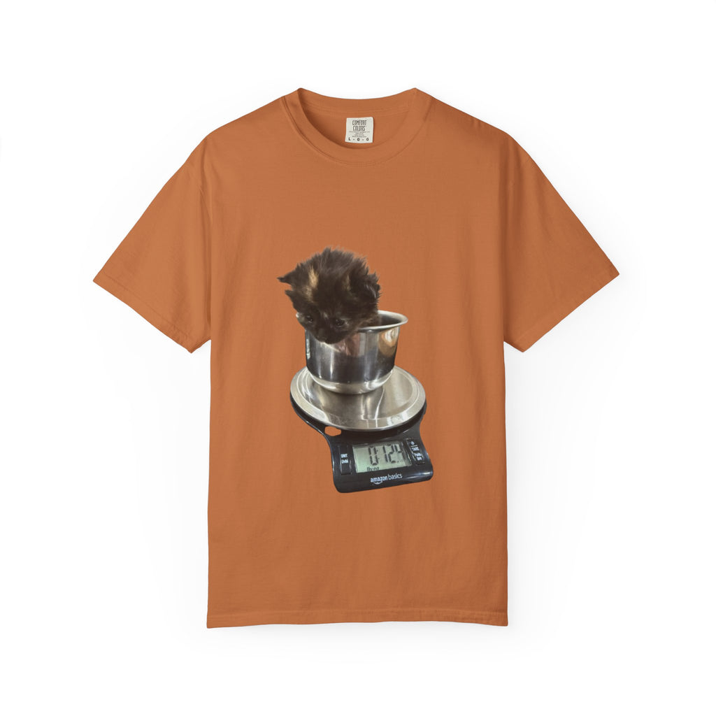 Kitten on Kitchen Scale T-Shirt | Cute Cat Weighing Design