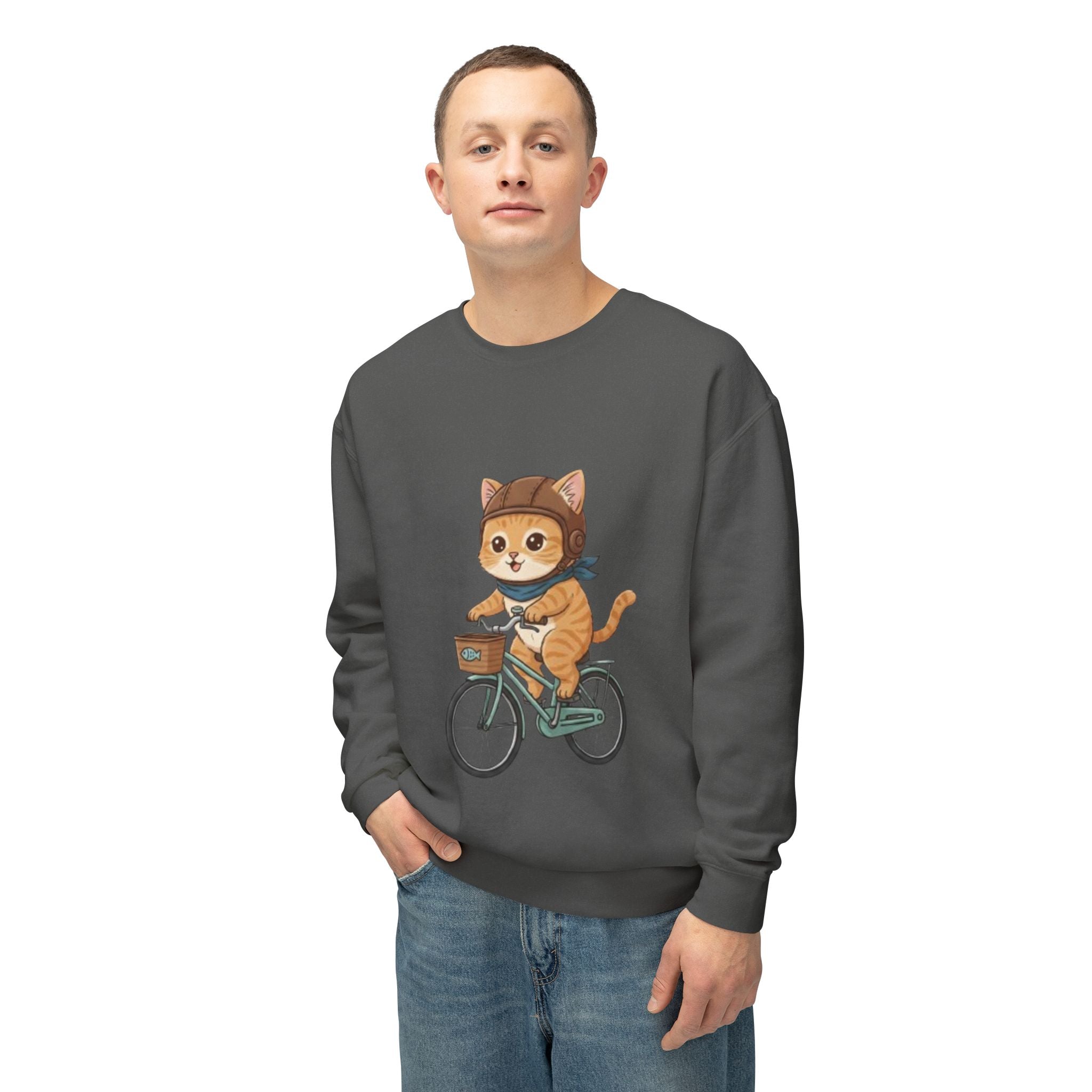 Cat on Bicycle Sweatshirt | Cute Kitten Cycling Illustration