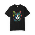 Neon Cat with Headphones T-shirt | Colorful Music Cat Tee