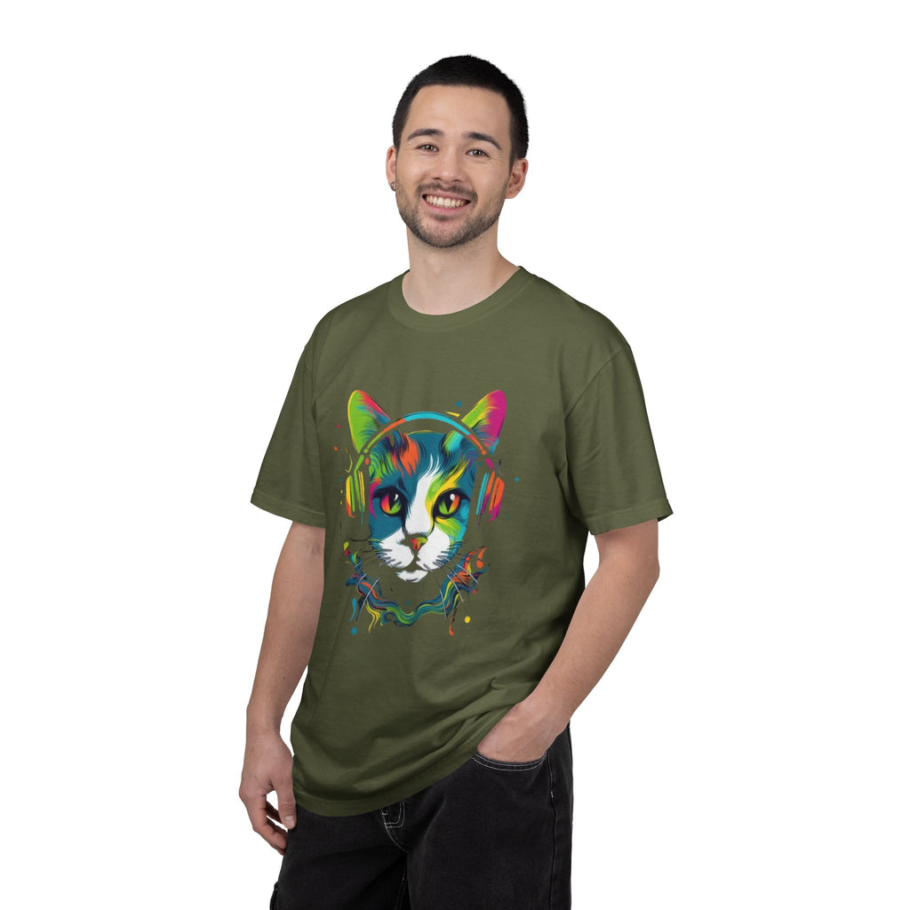 Neon Cat with Headphones T-shirt | Colorful Music Cat Tee