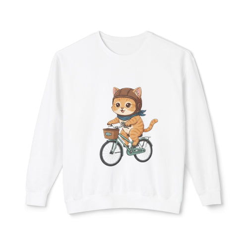 Cat on Bicycle Sweatshirt | Cute Kitten Cycling Illustration