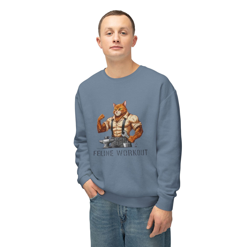 Muscular Cat Illustration Feline Workout Sweatshirt | Gym Cat Graphic