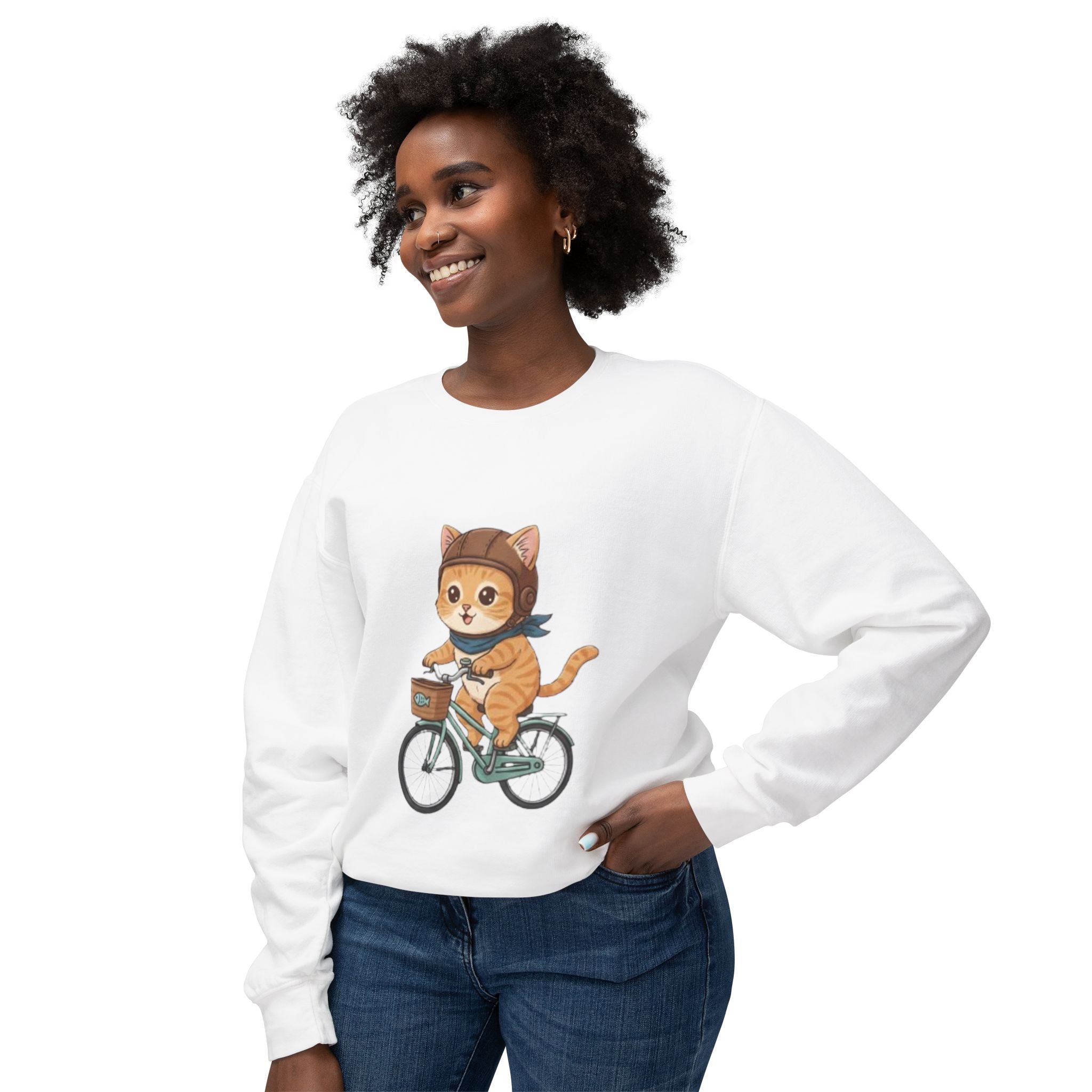 Cat on Bicycle Sweatshirt | Cute Kitten Cycling Illustration