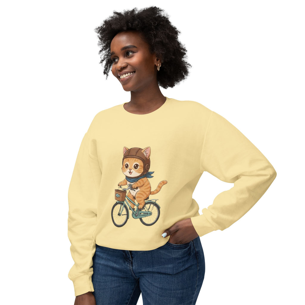 Cat on Bicycle Sweatshirt | Cute Kitten Cycling Illustration