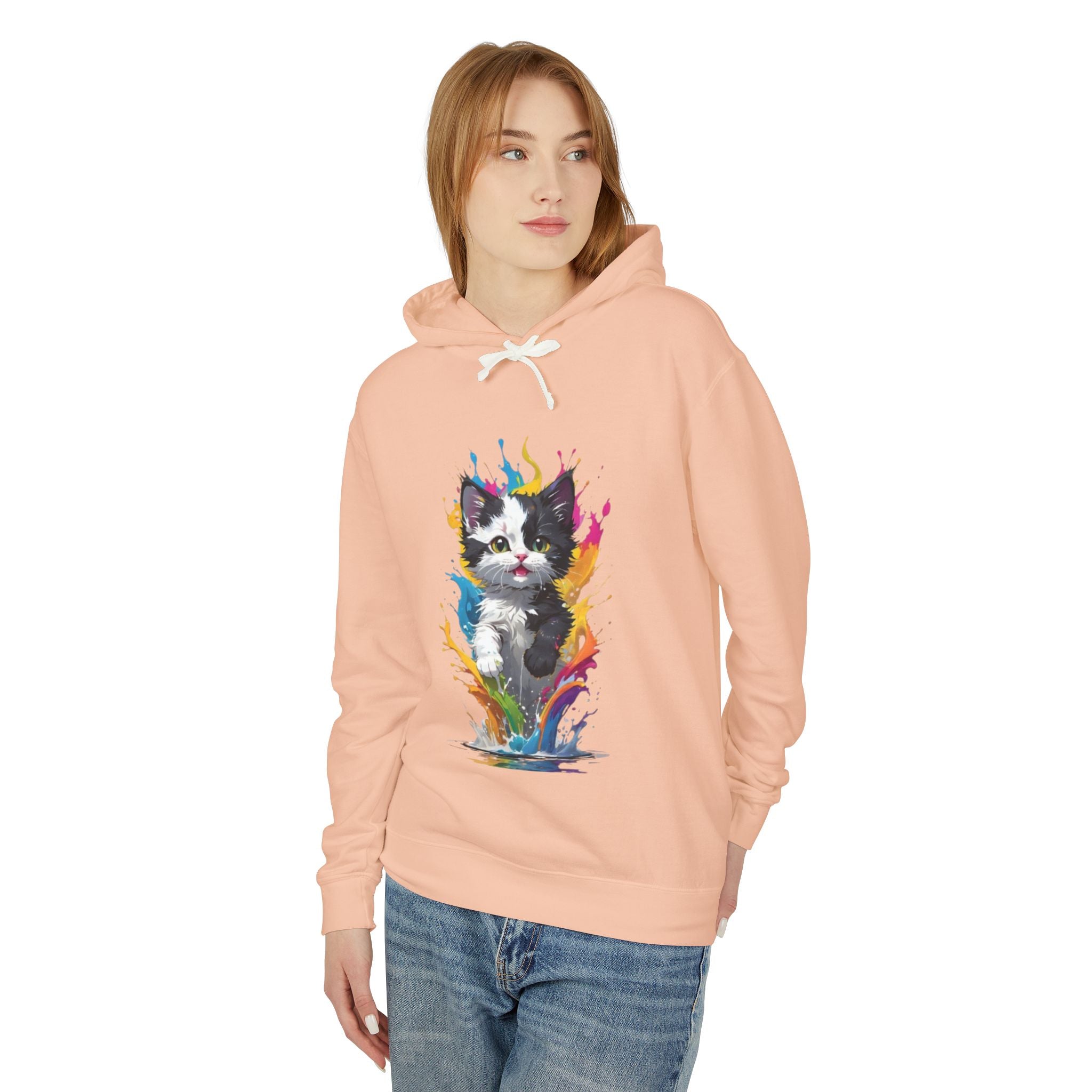 Color Splash Kitten Hoodie | Watercolor Cat Art, Paint Splash Pullover