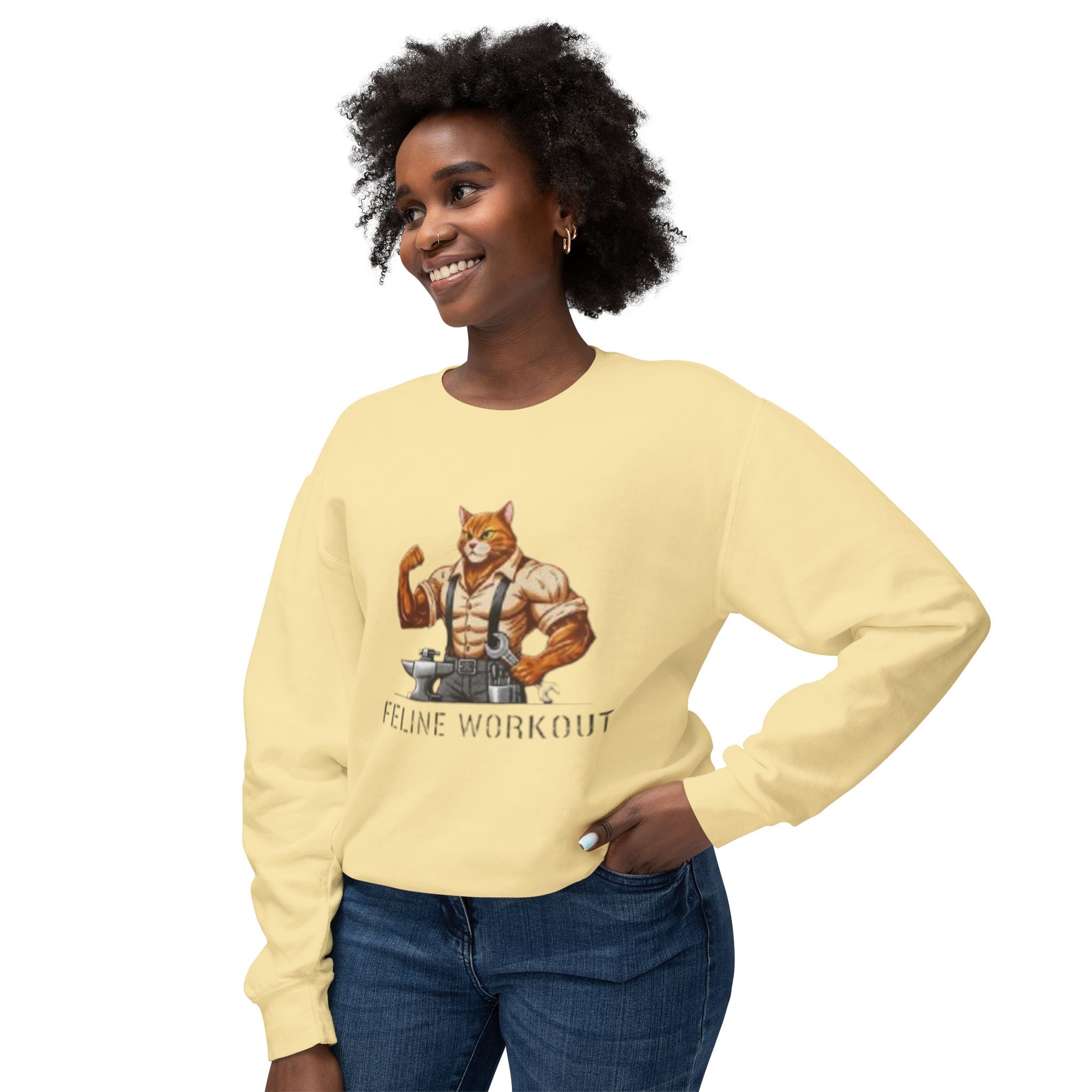 Muscular Cat Illustration Feline Workout Sweatshirt | Gym Cat Graphic