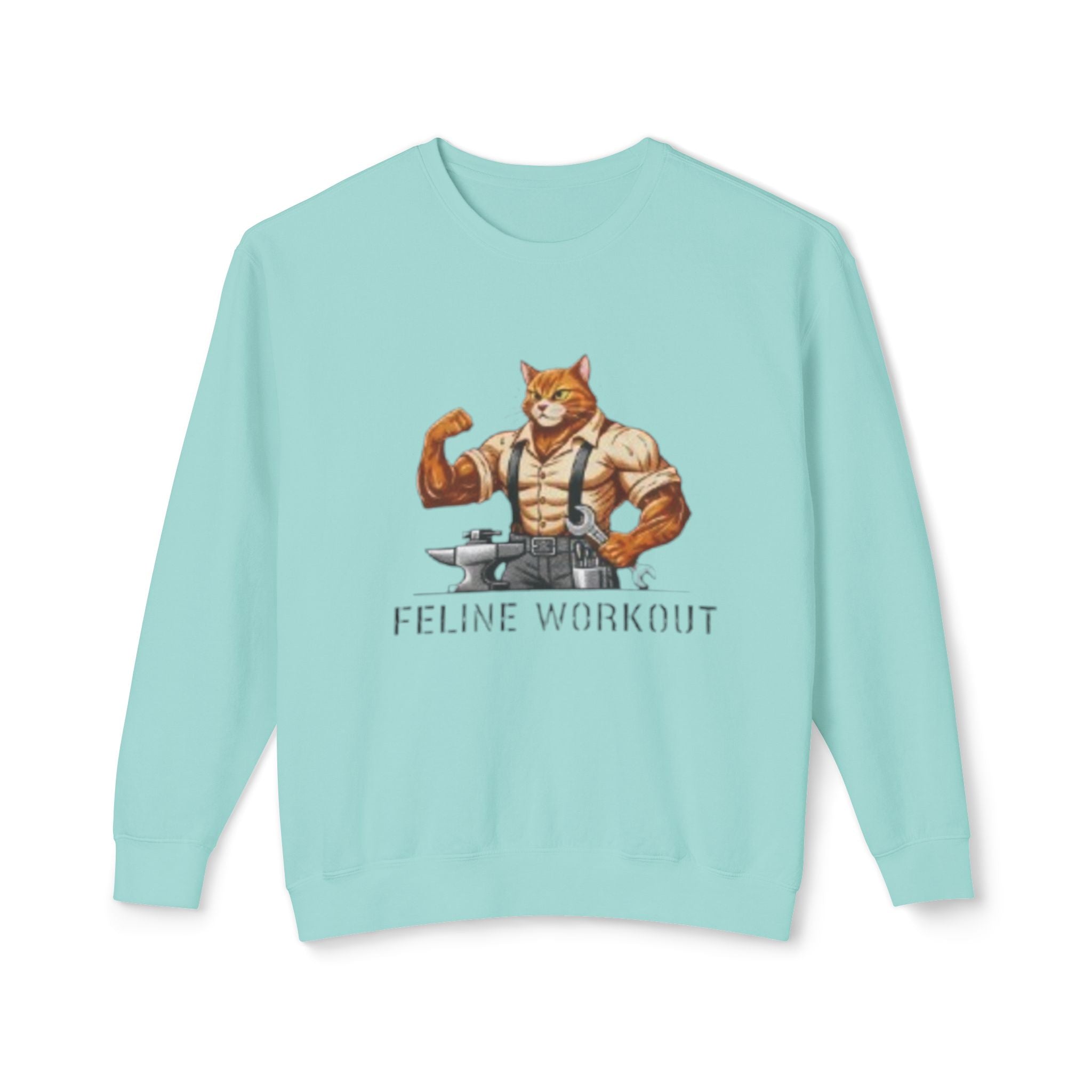 Muscular Cat Illustration Feline Workout Sweatshirt | Gym Cat Graphic