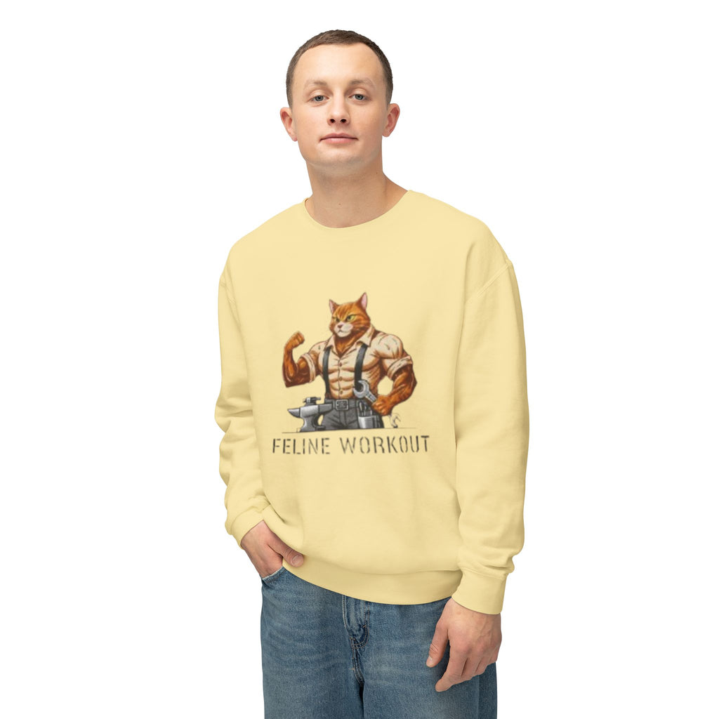 Muscular Cat Illustration Feline Workout Sweatshirt | Gym Cat Graphic