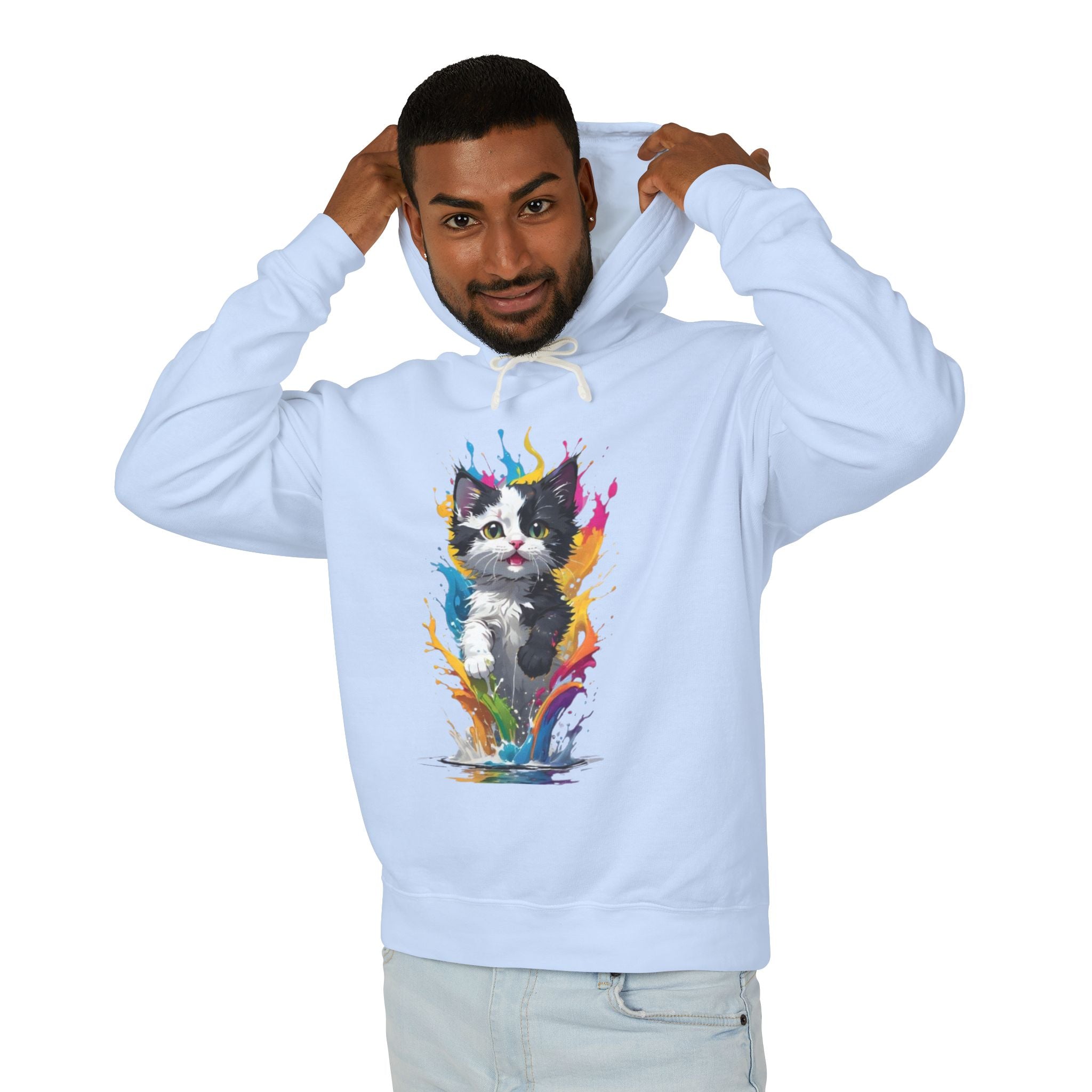 Color Splash Kitten Hoodie | Watercolor Cat Art, Paint Splash Pullover
