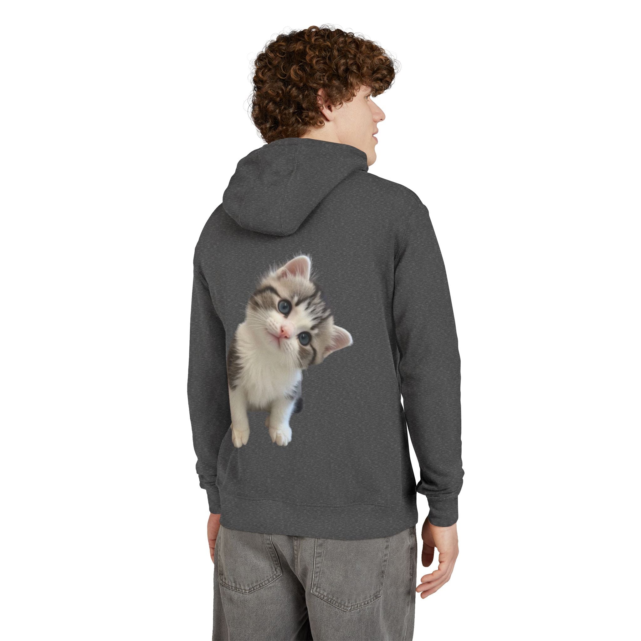 Cute Kitten Hoodie | Curious Tabby Cat Graphic on Back