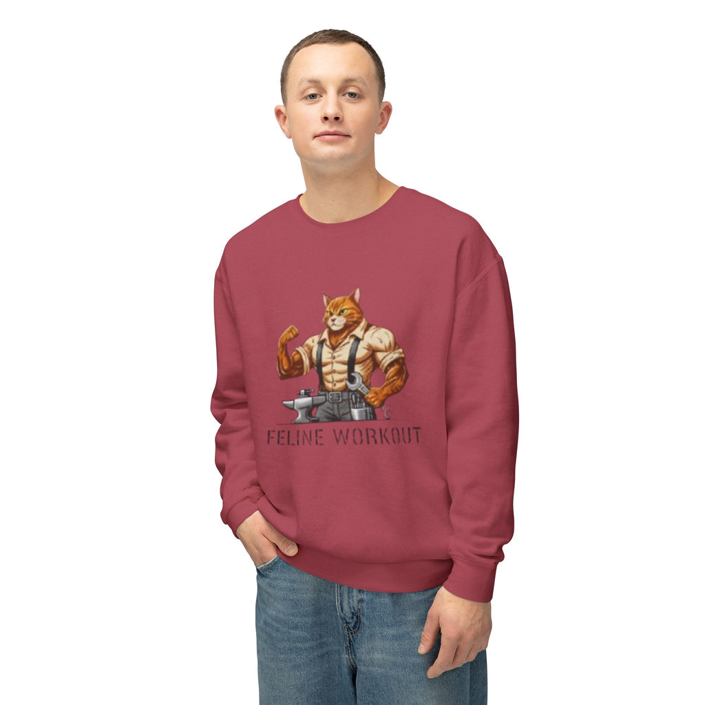 Muscular Cat Illustration Feline Workout Sweatshirt | Gym Cat Graphic