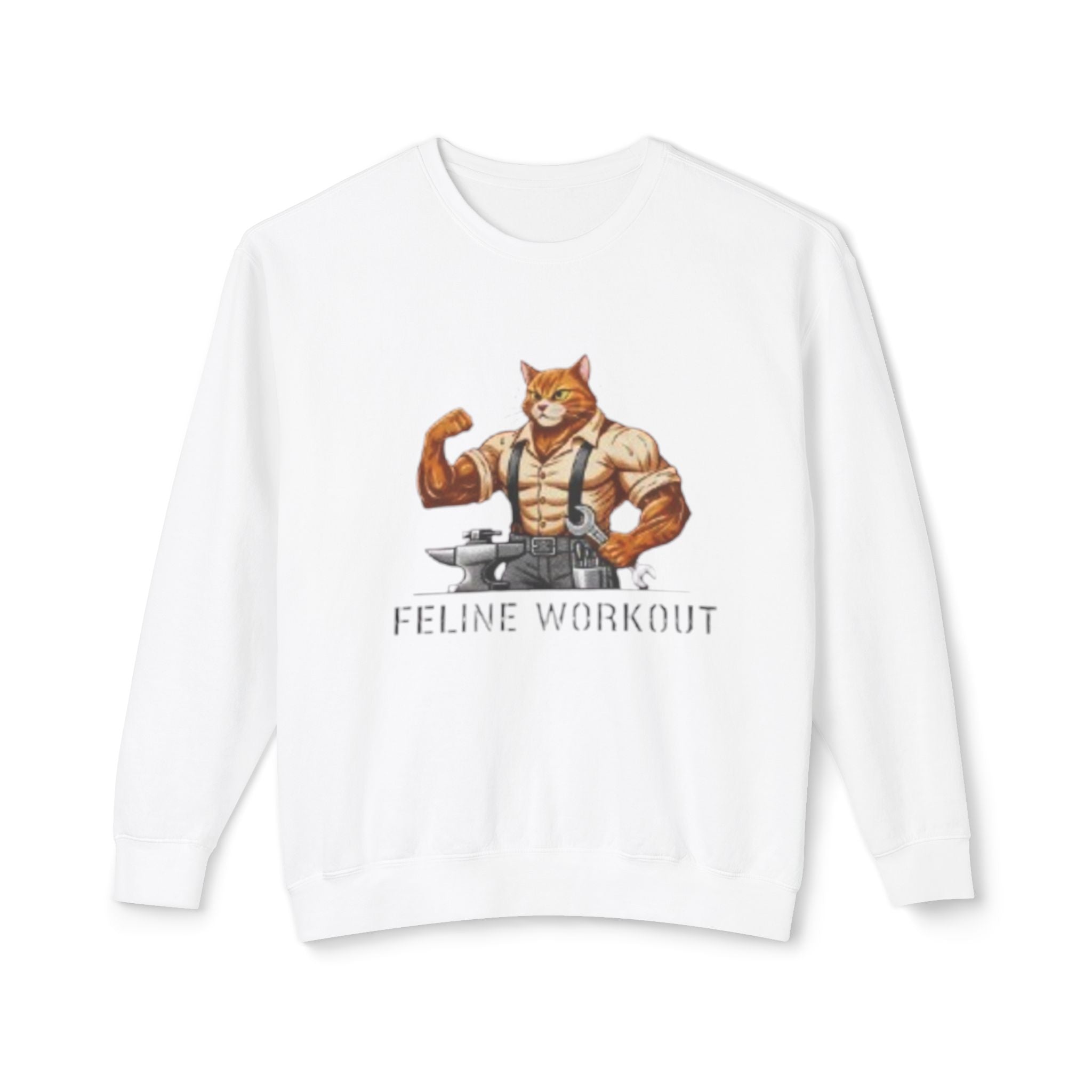 Muscular Cat Illustration Feline Workout Sweatshirt | Gym Cat Graphic