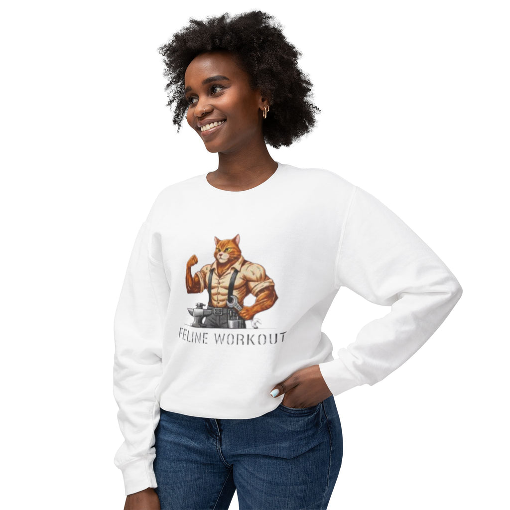 Muscular Cat Illustration Feline Workout Sweatshirt | Gym Cat Graphic