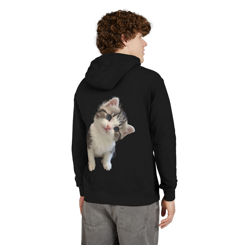 Cute Kitten Hoodie | Curious Tabby Cat Graphic on Back