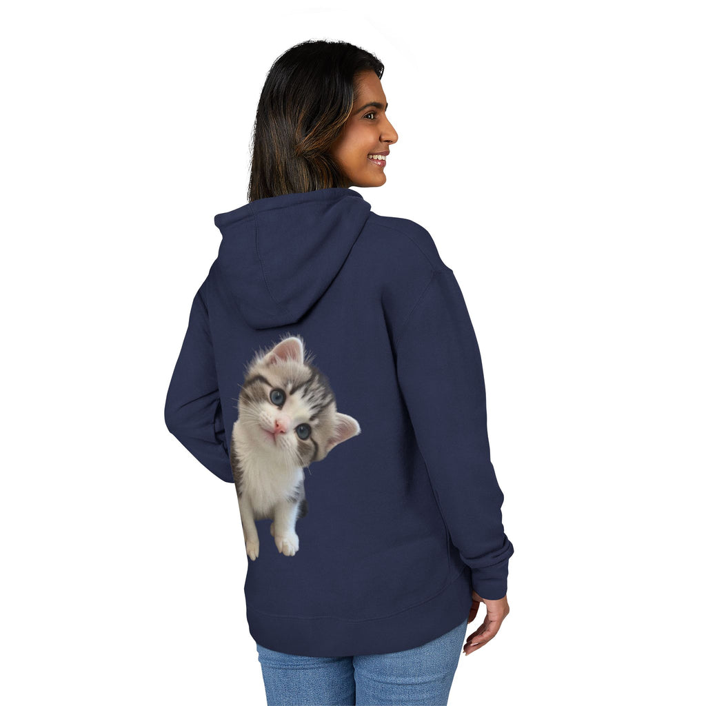 Cute Kitten Hoodie | Curious Tabby Cat Graphic on Back