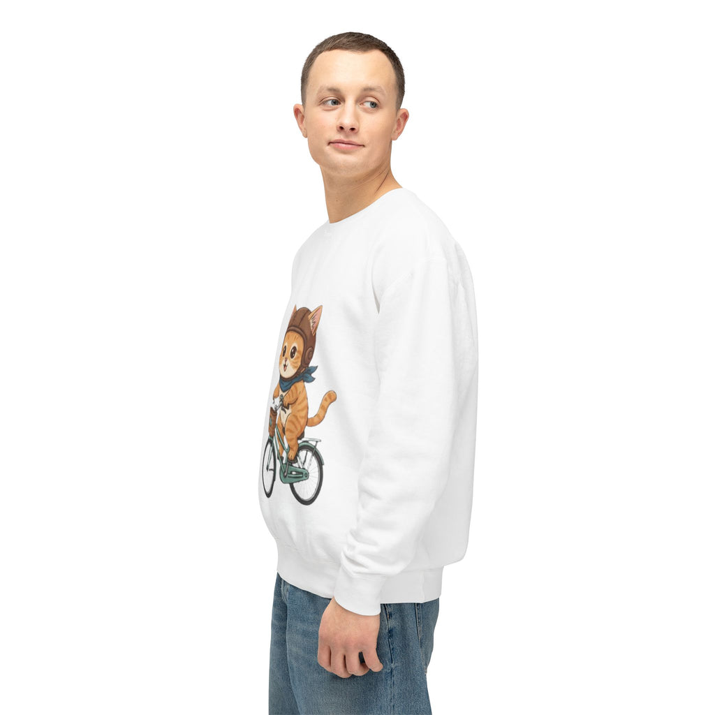 Cat on Bicycle Sweatshirt | Cute Kitten Cycling Illustration