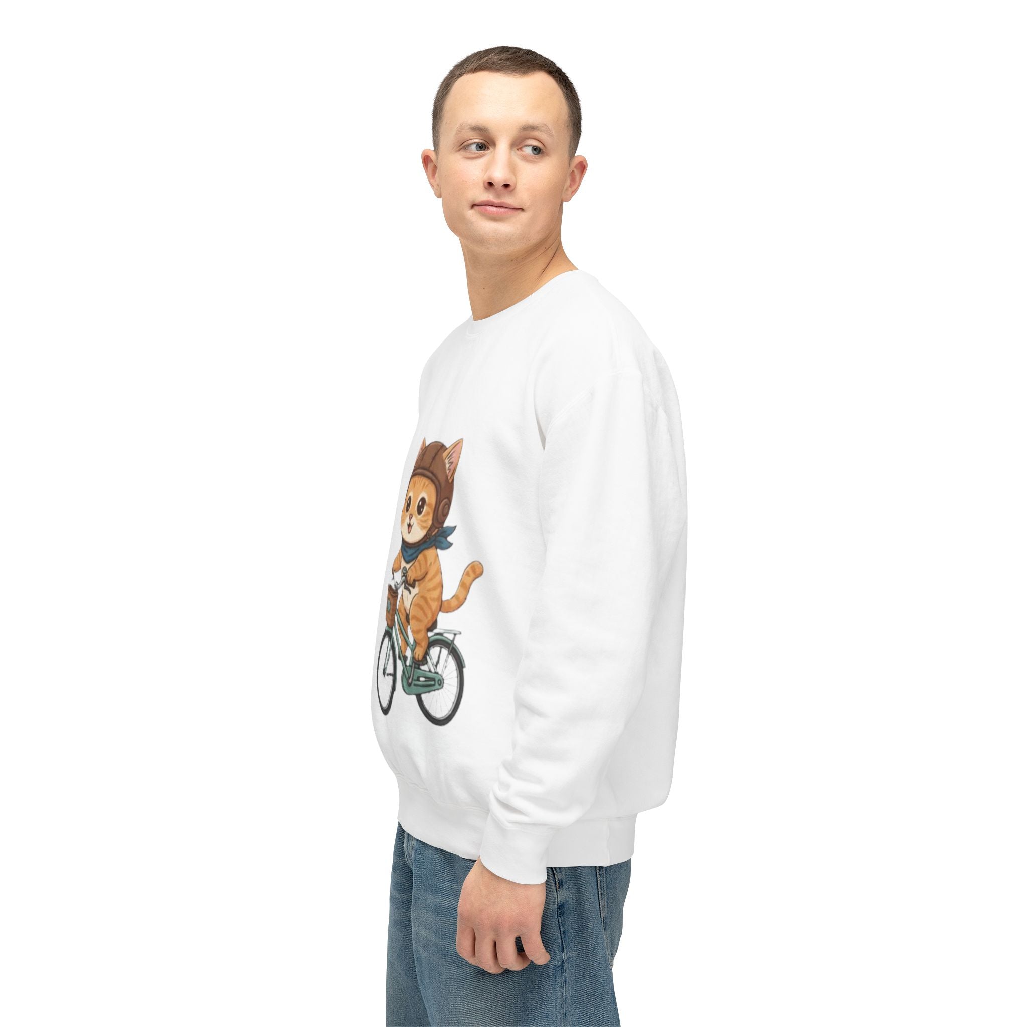 Cat on Bicycle Sweatshirt | Cute Kitten Cycling Illustration